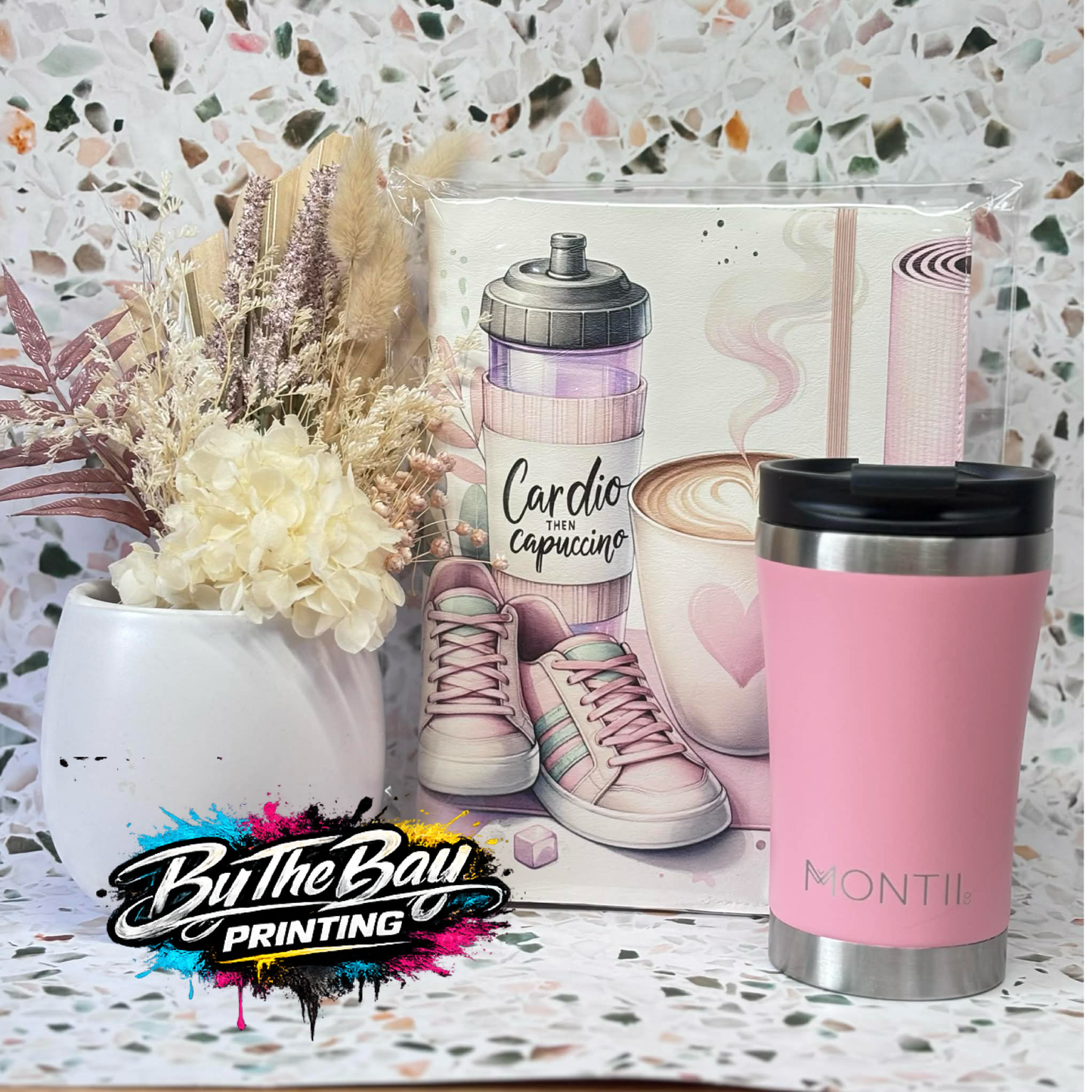 A5 Cardio & Cappuccino Notepad & Travel Mug set